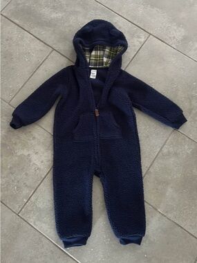 Carter's Navy Sherpa Hooded One-Piece Footie 24m bear ears